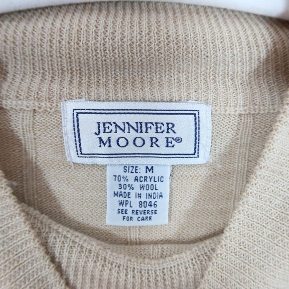 4/$25 Vintage JENNIFER MOORE M Beige Wool Blend Wide Ribbed Mock Neck Sweater - Picture 5 of 5
